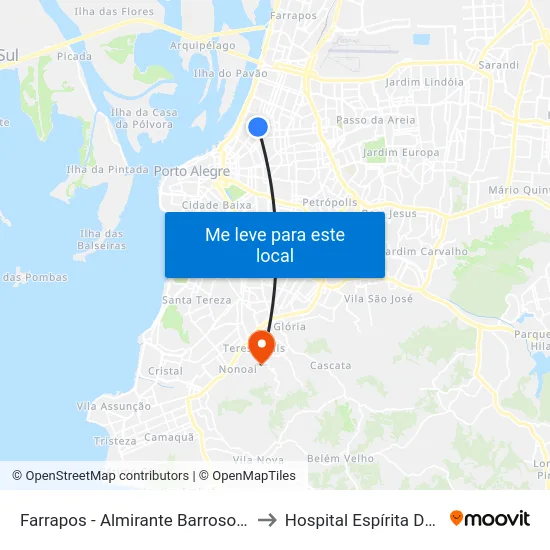 Farrapos - Almirante Barroso (Fora Do Corredor) to Hospital Espírita De Porto Alegre map