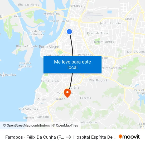 Farrapos - Félix Da Cunha (Fora Do Corredor) to Hospital Espírita De Porto Alegre map