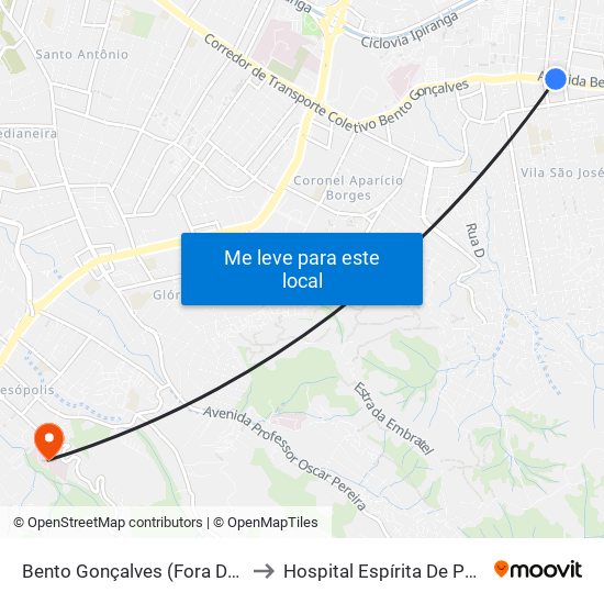 Bento Gonçalves (Fora Do Corredor) to Hospital Espírita De Porto Alegre map