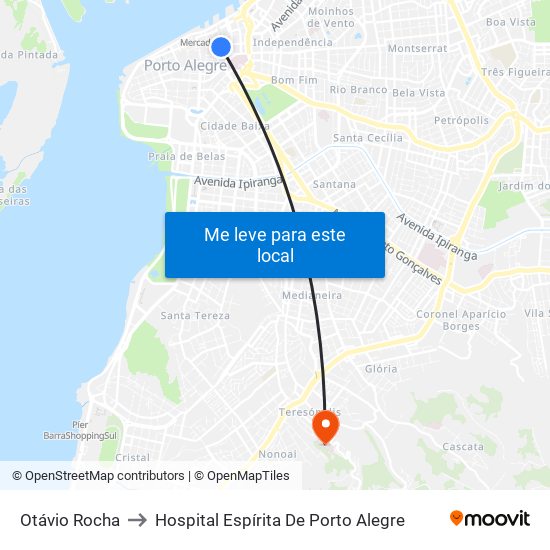 Otávio Rocha to Hospital Espírita De Porto Alegre map