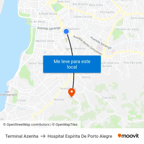 Terminal Azenha to Hospital Espírita De Porto Alegre map