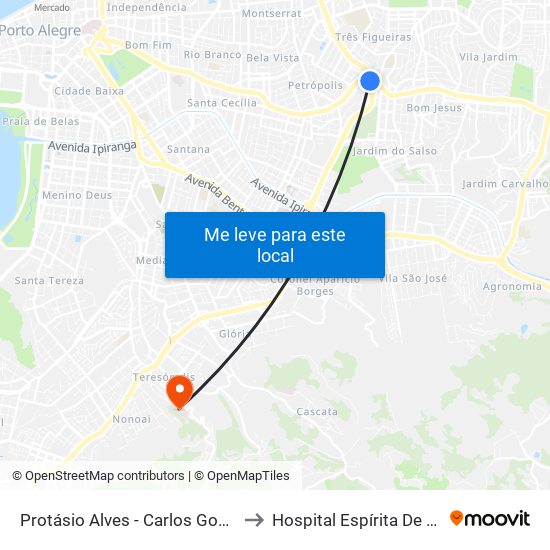 Protásio Alves - Carlos Gomes Cb (Piso 3) to Hospital Espírita De Porto Alegre map