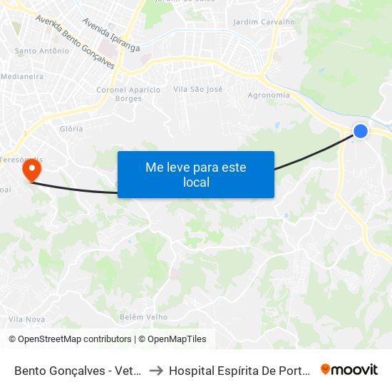 Bento Gonçalves - Veterinária to Hospital Espírita De Porto Alegre map