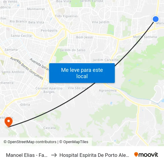 Manoel Elias - Fapa to Hospital Espírita De Porto Alegre map