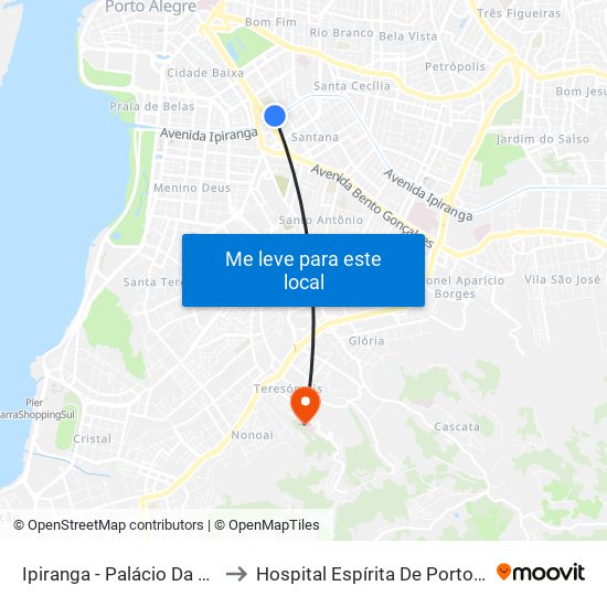 Ipiranga - Palácio Da Polícia to Hospital Espírita De Porto Alegre map