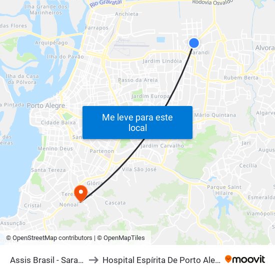 Assis Brasil - Sarandi to Hospital Espírita De Porto Alegre map
