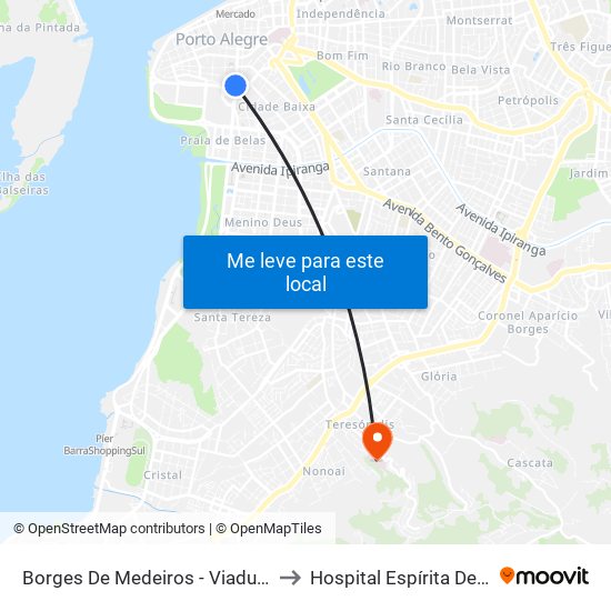 Borges De Medeiros - Viaduto Dos Açorianos to Hospital Espírita De Porto Alegre map