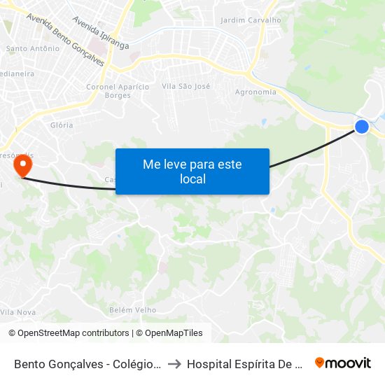 Bento Gonçalves - Colégio De Aplicação to Hospital Espírita De Porto Alegre map