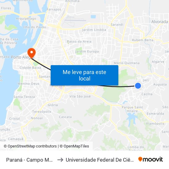 Paraná - Campo Monte Alegre to Universidade Federal De Ciências Da Saúde map
