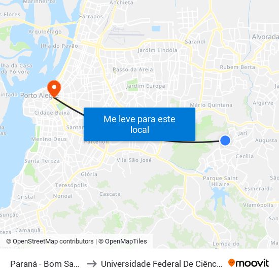 Paraná - Bom Samaritano to Universidade Federal De Ciências Da Saúde map