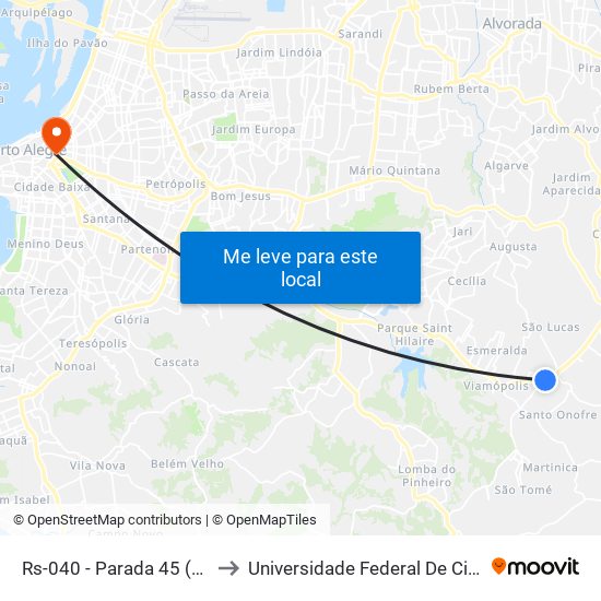 Rs-040 - Parada 45 (Santo Onofre) to Universidade Federal De Ciências Da Saúde map