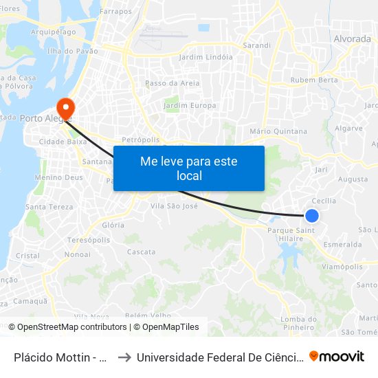 Plácido Mottin - Parada 4 to Universidade Federal De Ciências Da Saúde map