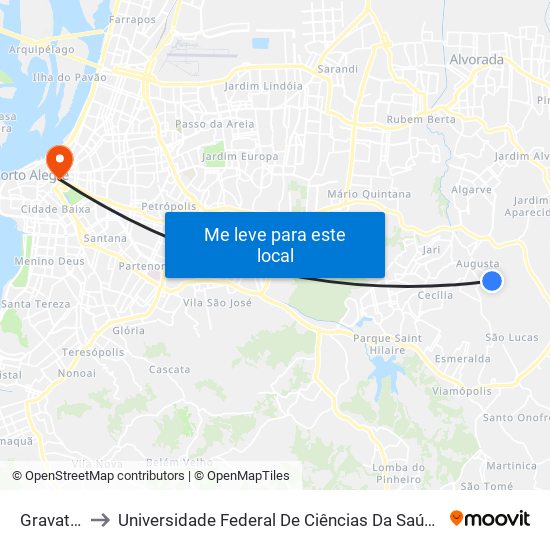 Gravataí to Universidade Federal De Ciências Da Saúde map
