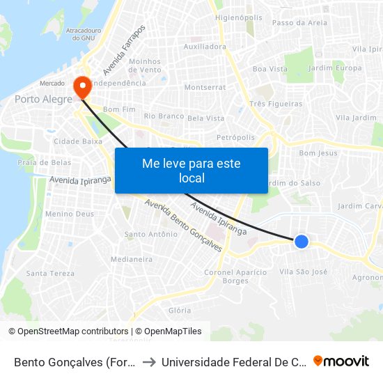 Bento Gonçalves (Fora Do Corredor) to Universidade Federal De Ciências Da Saúde map