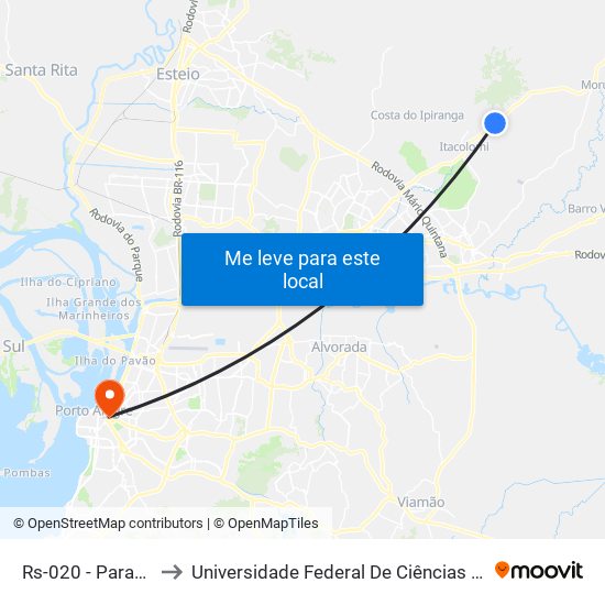 Rs-020 - Parada 83 to Universidade Federal De Ciências Da Saúde map