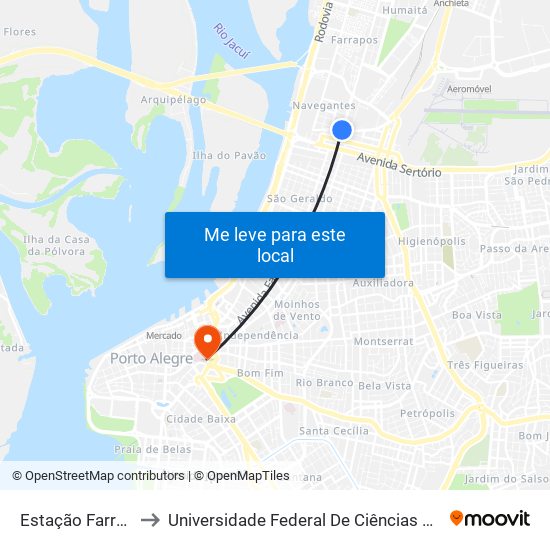 Estação Farrapos to Universidade Federal De Ciências Da Saúde map