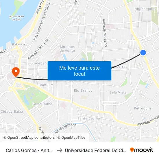 Carlos Gomes - Anita Garibaldi Sn to Universidade Federal De Ciências Da Saúde map