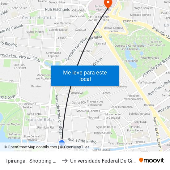Ipiranga - Shopping Praia De Belas to Universidade Federal De Ciências Da Saúde map