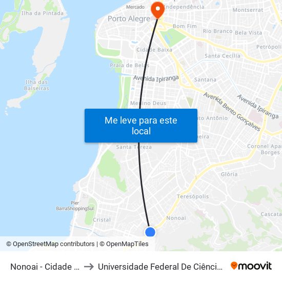 Nonoai - Cidade Jardim to Universidade Federal De Ciências Da Saúde map