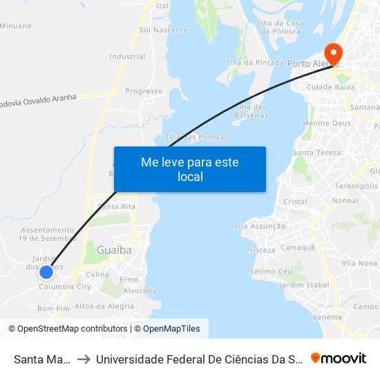 Santa Maria to Universidade Federal De Ciências Da Saúde map
