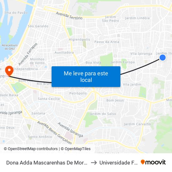 Dona Adda Mascarenhas De Moraes - Jardim Itu-Sabará Porto Alegre - Rs 91220-140 Brasil to Universidade Federal De Ciências Da Saúde map