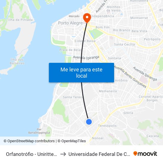 Orfanotrófio - Uniritter/Rede Pampa to Universidade Federal De Ciências Da Saúde map