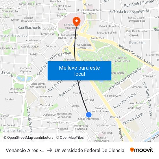 Venâncio Aires - Senac to Universidade Federal De Ciências Da Saúde map