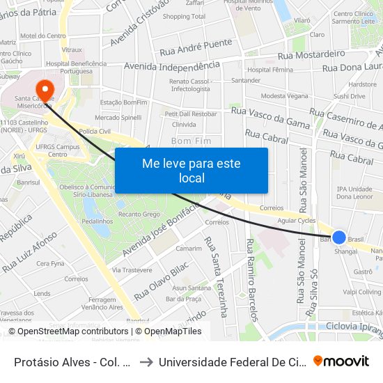 Protásio Alves - Col. Americano Cb to Universidade Federal De Ciências Da Saúde map