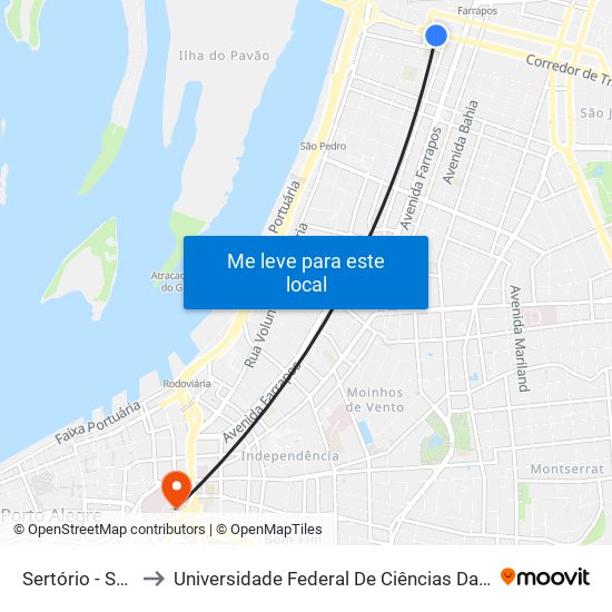 Sertório - Senai to Universidade Federal De Ciências Da Saúde map