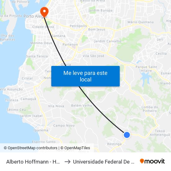 Alberto Hoffmann - Hospital Restinga to Universidade Federal De Ciências Da Saúde map