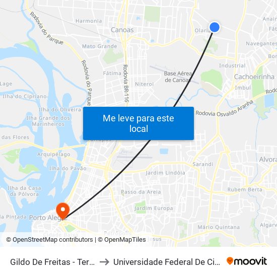 Gildo De Freitas - Terminal L1 / L2 to Universidade Federal De Ciências Da Saúde map