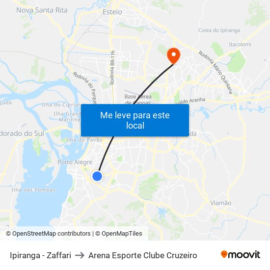 Ipiranga - Zaffari to Arena Esporte Clube Cruzeiro map