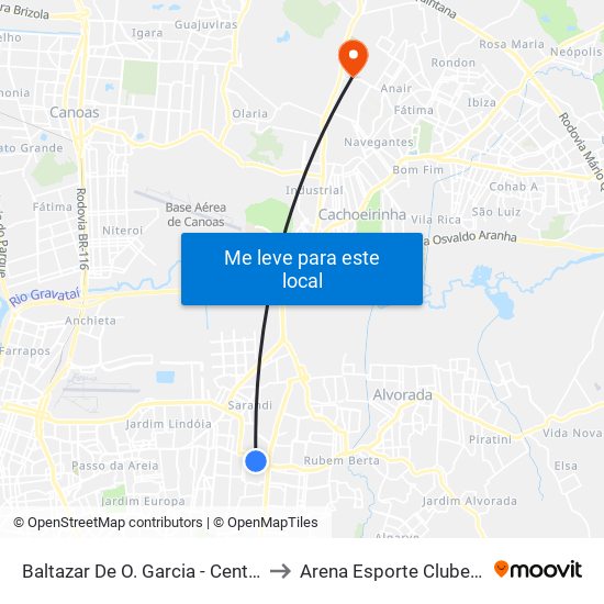 Baltazar De O. Garcia - Centro Vida Cb to Arena Esporte Clube Cruzeiro map