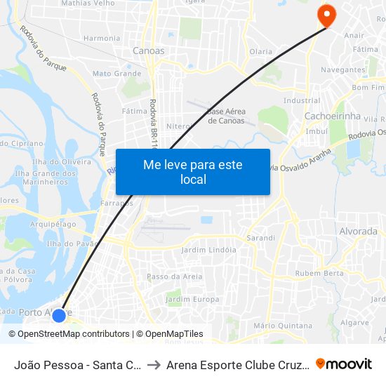 João Pessoa - Santa Casa to Arena Esporte Clube Cruzeiro map