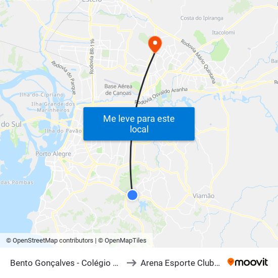 Bento Gonçalves - Colégio De Aplicação to Arena Esporte Clube Cruzeiro map