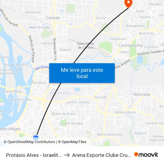 Protásio Alves - Israelita Bc to Arena Esporte Clube Cruzeiro map