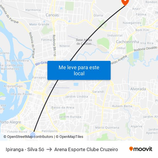 Ipiranga - Silva Só to Arena Esporte Clube Cruzeiro map