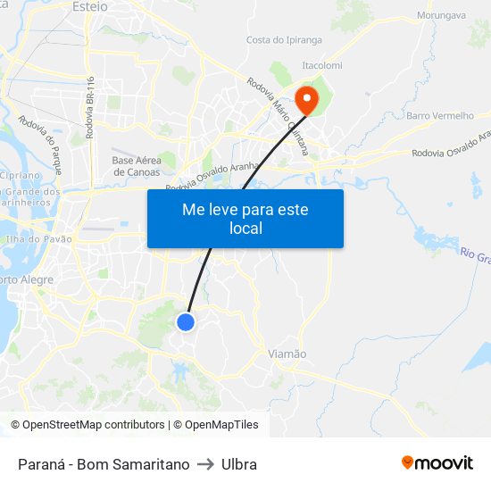 Paraná - Bom Samaritano to Ulbra map