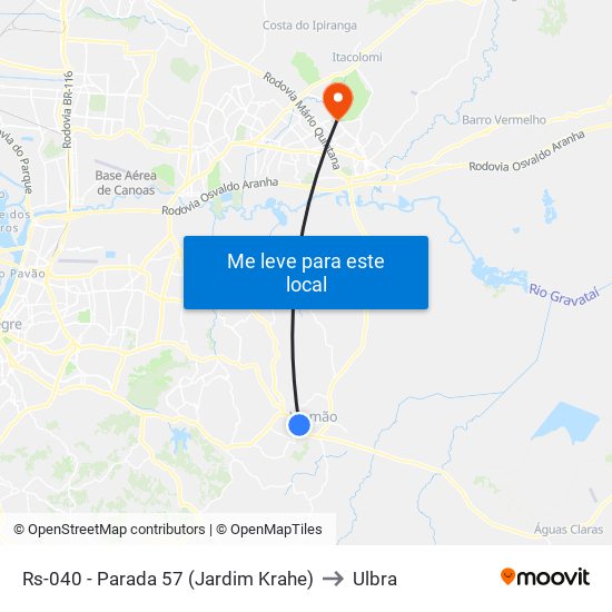 Rs-040 - Parada 57 (Jardim Krahe) to Ulbra map