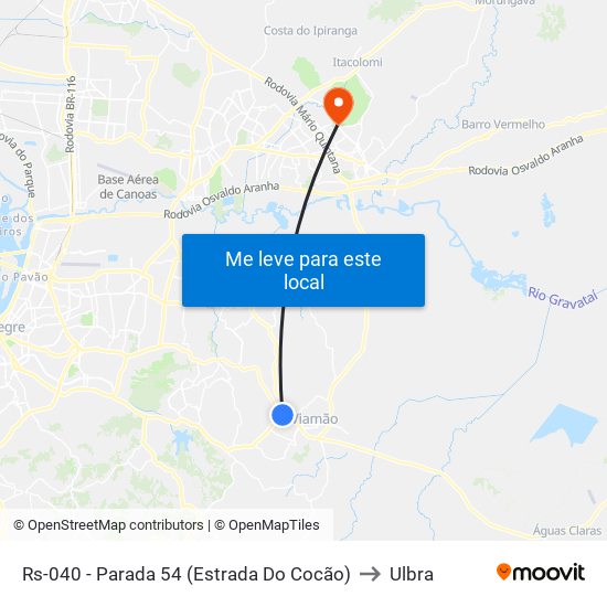 Rs-040 - Parada 54 (Estrada Do Cocão) to Ulbra map
