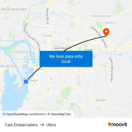 Cais Embarcadero to Ulbra map