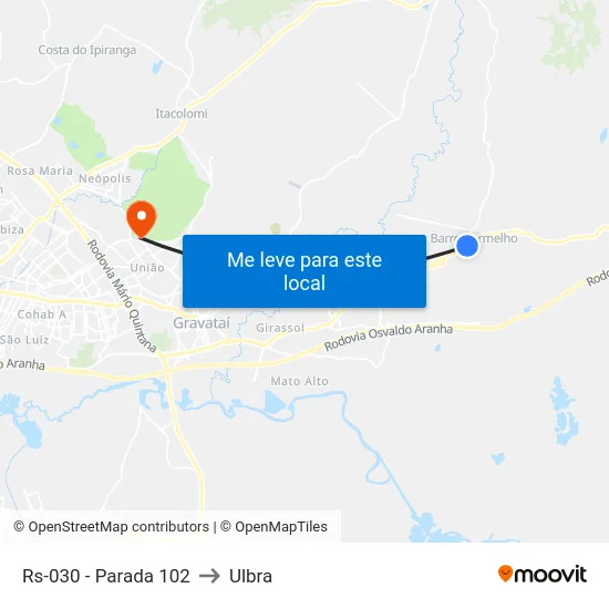 Rs-030 - Parada 102 to Ulbra map