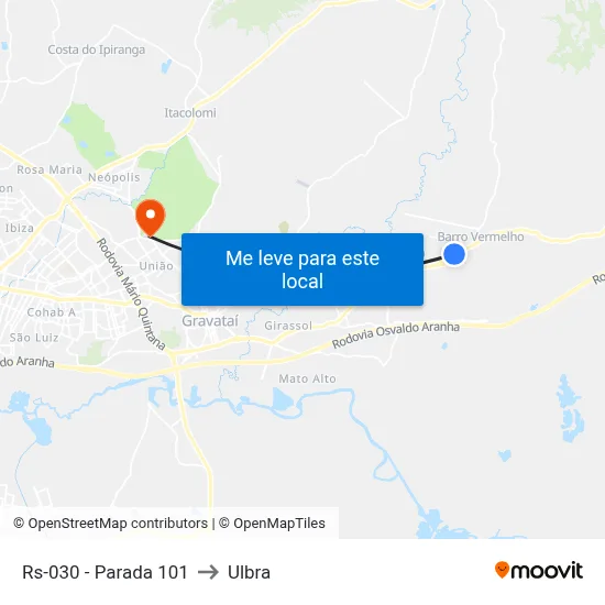 Rs-030 - Parada 101 to Ulbra map