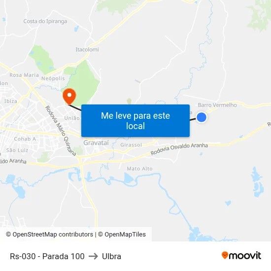 Rs-030 - Parada 100 to Ulbra map