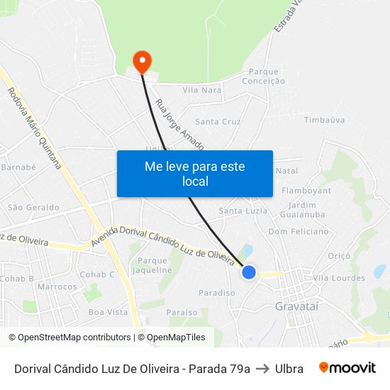 Dorival Cândido Luz De Oliveira - Parada 79a to Ulbra map