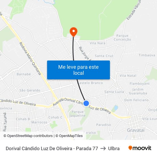 Dorival Cândido Luz De Oliveira - Parada 77 to Ulbra map