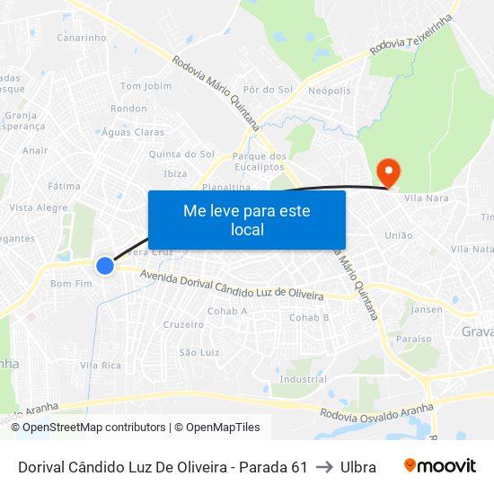 Dorival Cândido Luz De Oliveira - Parada 61 to Ulbra map