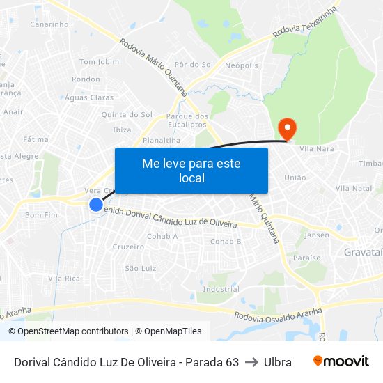 Dorival Cândido Luz De Oliveira - Parada 63 to Ulbra map