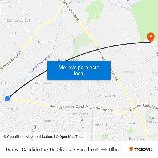 Dorival Cândido Luz De Oliveira - Parada 64 to Ulbra map