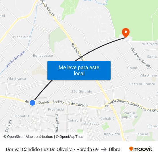 Dorival Cândido Luz De Oliveira - Parada 69 to Ulbra map